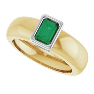 14K Yellow/White Gold Lab-Grown Emerald Lightweight Ring – image 5