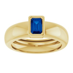 14K Yellow Gold Lab-Grown Blue Sapphire Lightweight Ring – image 3