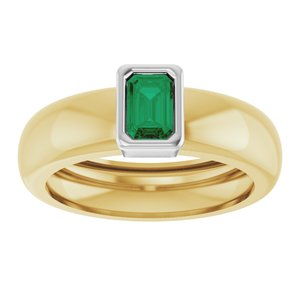 14K Yellow/White Gold Lab-Grown Emerald Lightweight Ring – image 3