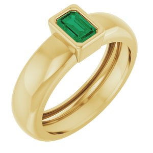 14K Yellow Gold Lab-Grown Emerald Lightweight Ring