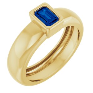 14K Yellow Gold Lab-Grown Blue Sapphire Lightweight Ring