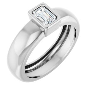14K White Gold 6x4 mm Emerald Bezel-Set Lightweight Ring Mounting