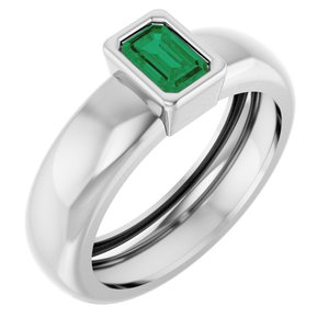 14K White Gold Lab-Grown Emerald Lightweight Ring