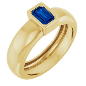 14K Yellow Gold Lab-Grown Blue Sapphire Lightweight Ring