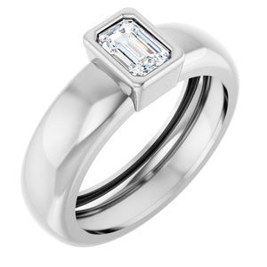 14K White Gold 6x4 mm Emerald Bezel-Set Lightweight Ring Mounting