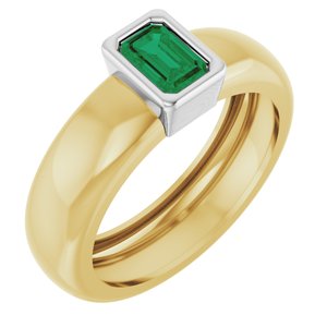14K Yellow/White Gold Lab-Grown Emerald Lightweight Ring
