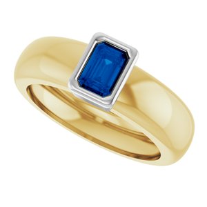 14K Yellow/White Gold Lab-Grown Blue Sapphire Lightweight Ring – image 5