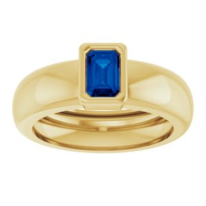 14K Yellow Gold Lab-Grown Blue Sapphire Lightweight Ring – image 3