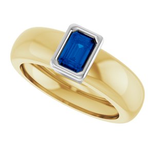 14K Yellow/White Gold Lab-Grown Blue Sapphire Lightweight Ring – image 5