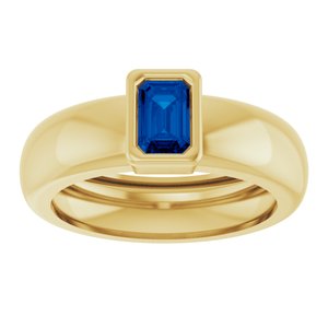 14K Yellow Gold Lab-Grown Blue Sapphire Lightweight Ring – image 3