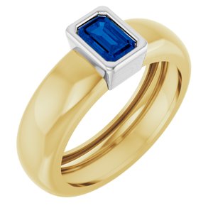14K Yellow/White Gold Lab-Grown Blue Sapphire Lightweight Ring