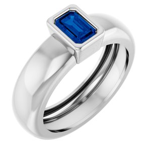 14K White Gold Lab-Grown Blue Sapphire Lightweight Ring