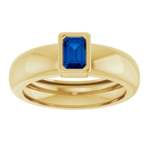 14K Yellow Gold Lab-Grown Blue Sapphire Lightweight Ring – image 3