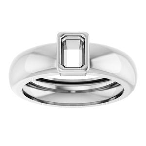 14K White Gold 6x4 mm Emerald Bezel-Set Lightweight Ring Mounting – image 6