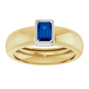 14K Yellow/White Gold Lab-Grown Blue Sapphire Lightweight Ring – image 3
