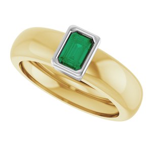 14K Yellow/White Gold Lab-Grown Emerald Lightweight Ring – image 5