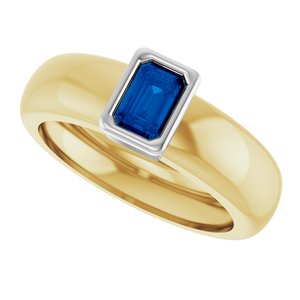14K Yellow/White Gold Lab-Grown Blue Sapphire Lightweight Ring – image 5