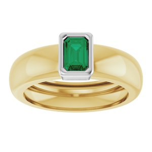 14K Yellow/White Gold Lab-Grown Emerald Lightweight Ring – image 3