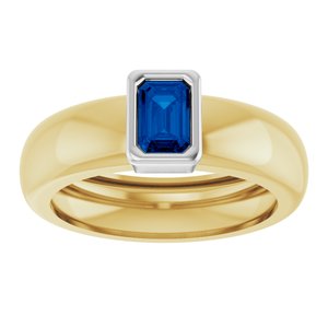 14K Yellow/White Gold Lab-Grown Blue Sapphire Lightweight Ring – image 3