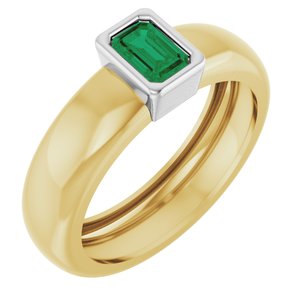 14K Yellow/White Gold Lab-Grown Emerald Lightweight Ring
