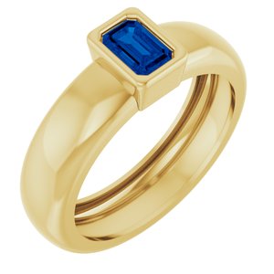 14K Yellow Gold Lab-Grown Blue Sapphire Lightweight Ring
