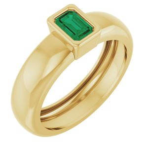 14K Yellow Gold Lab-Grown Emerald Lightweight Ring