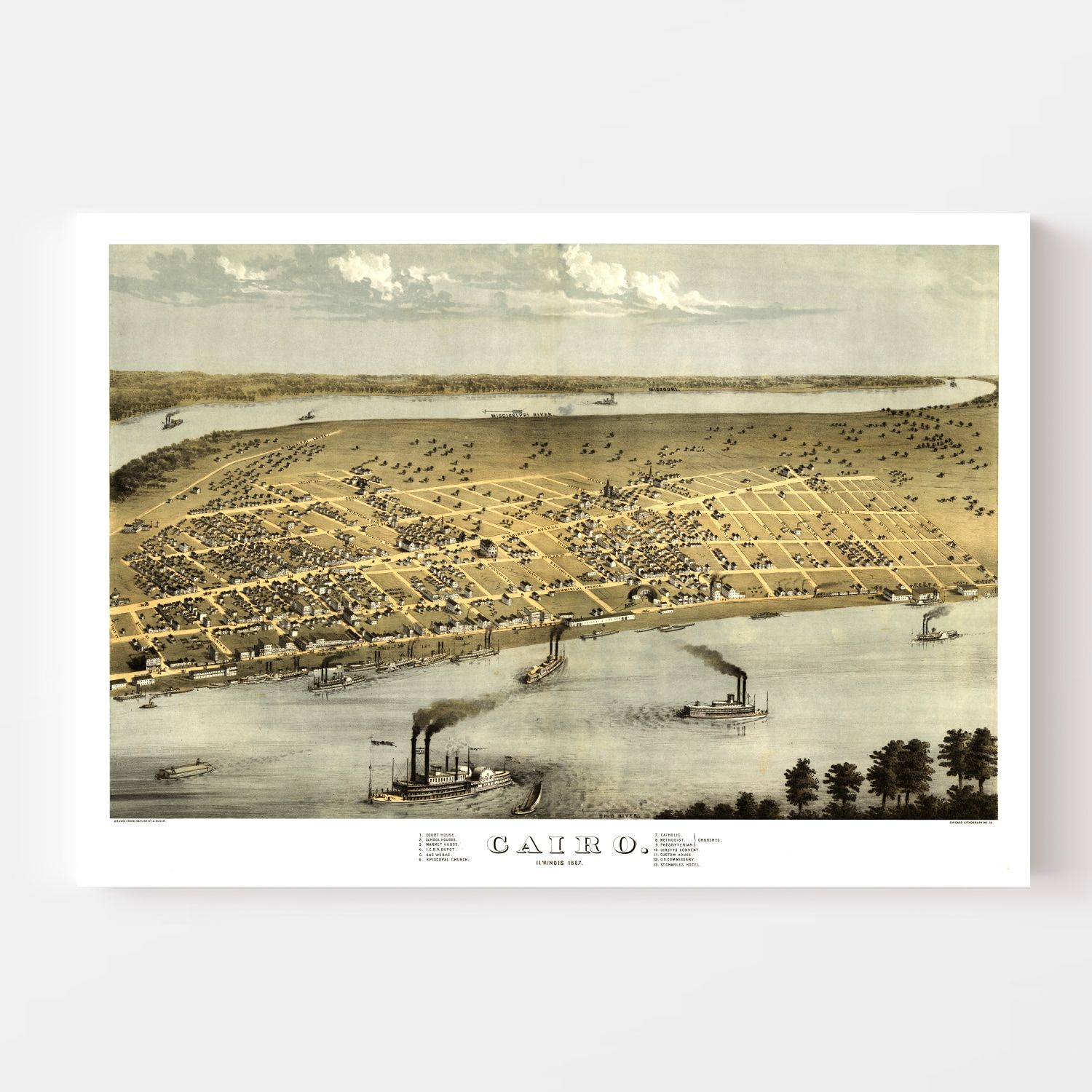 Vintage Map of Cairo, Illinois 1867