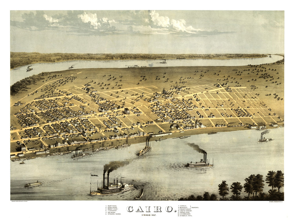Vintage Map of Cairo, Illinois 1867