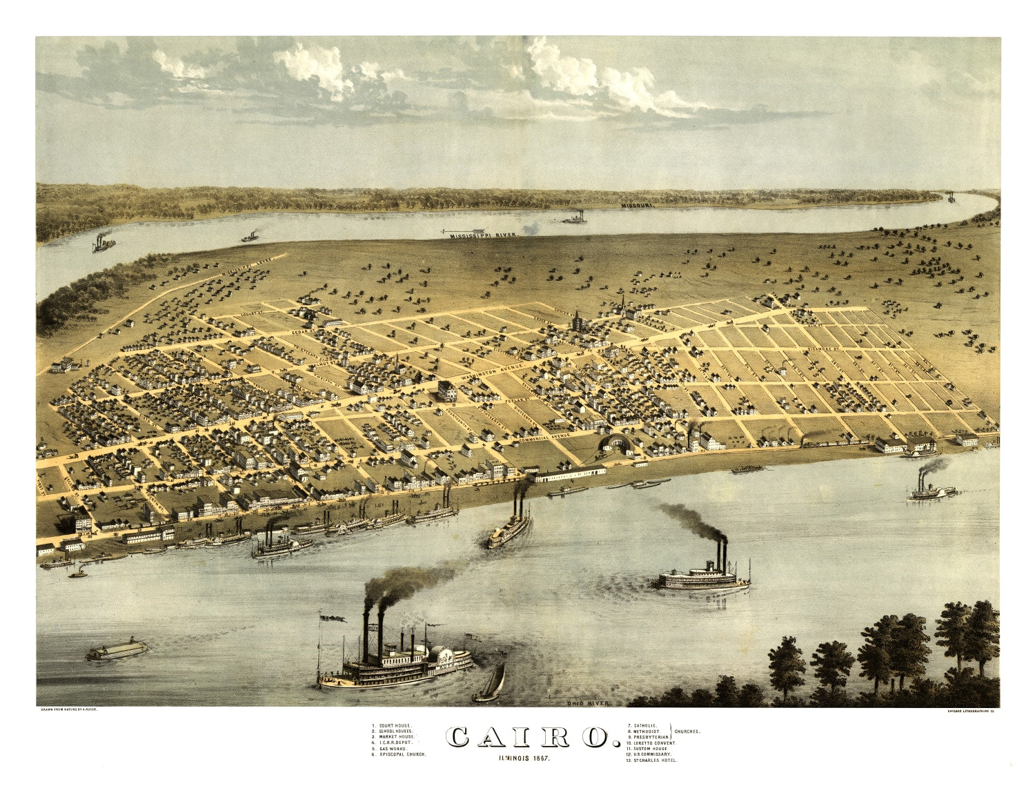 Vintage Map of Cairo, Illinois 1867