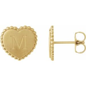 10K Yellow Gold Engravable Beaded Heart Earrings – image 3