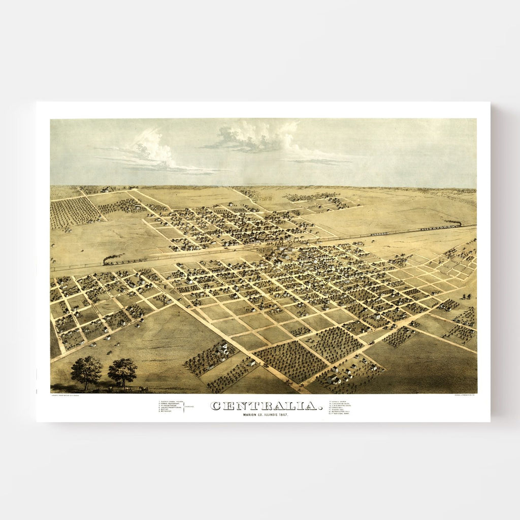 Vintage Map of Centralia, Illinois 1867