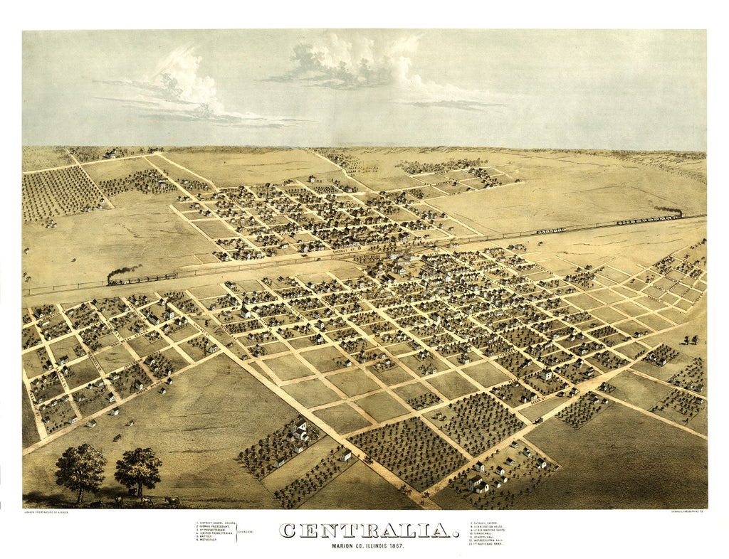 Vintage Map of Centralia, Illinois 1867