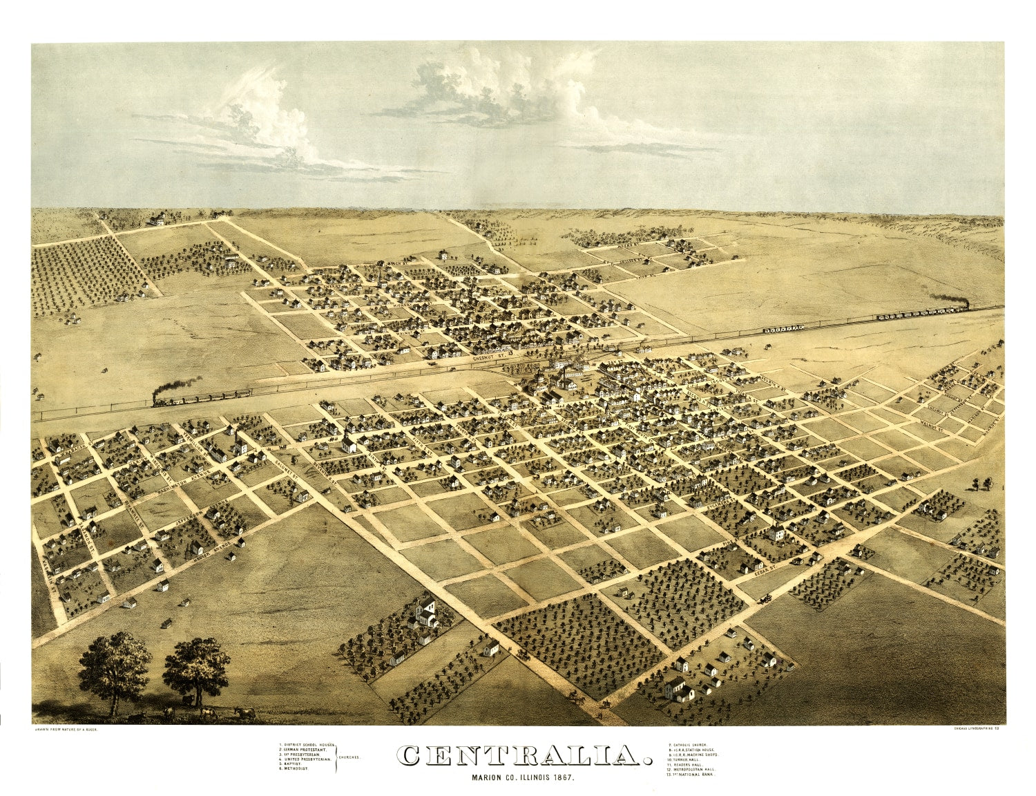 Vintage Map of Centralia, Illinois 1867