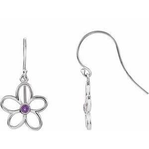 Sterling Silver Natural Amethyst Flower Earrings