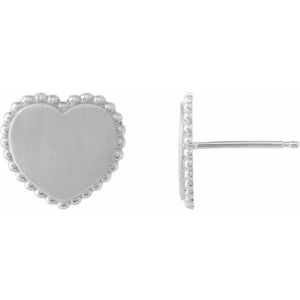 10K White Gold Engravable Beaded Heart Earring