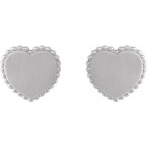 Platinum Engravable Beaded Heart Earrings – image 2