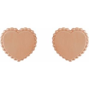 14K Rose Gold Engravable Beaded Heart Earrings – image 2