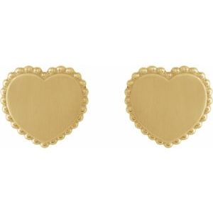 10K Yellow Gold Engravable Beaded Heart Earrings – image 2