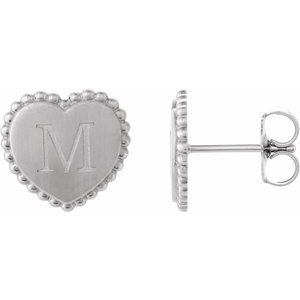 Platinum Engravable Beaded Heart Earrings – image 3