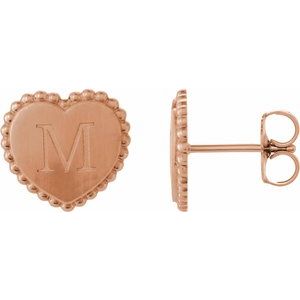 14K Rose Gold Engravable Beaded Heart Earrings – image 3