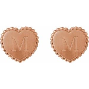 14K Rose Gold Engravable Beaded Heart Earrings – image 4