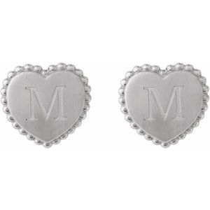 Platinum Engravable Beaded Heart Earrings – image 4