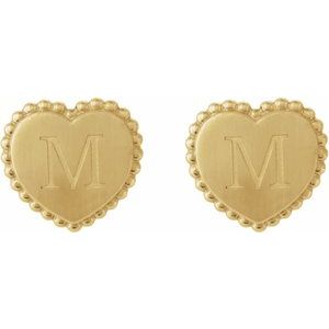10K Yellow Gold Engravable Beaded Heart Earrings – image 4