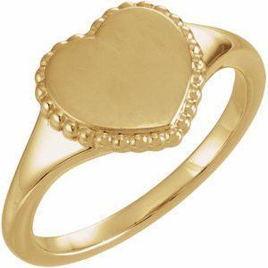 10K Yellow Gold Engravable Beaded Heart Ring