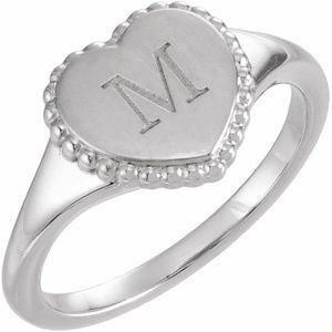 Sterling Silver Engravable Beaded Heart Ring – image 4