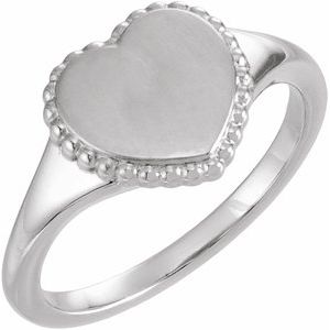 Sterling Silver Engravable Beaded Heart Ring