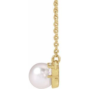 14K Yellow Gold Cultured White Akoya Pearl & 1/5 CTW Natural Diamond 18" Necklace – image 2