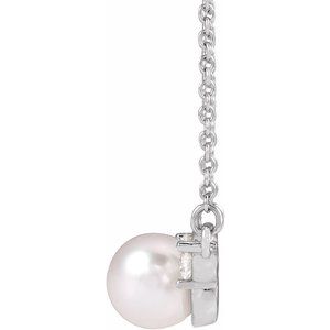 Platinum Cultured White Akoya Pearl & 1/5 CTW Natural Diamond 18" Necklace – image 2