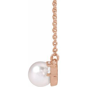 14K Rose Gold Cultured White Akoya Pearl & 1/5 CTW Lab-Grown Diamond 18" Necklace – image 2