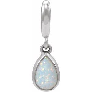 Sterling Silver Lab-Grown White Opal Cabochon Charm/Pendant
